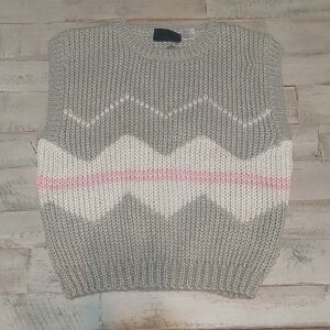 Gray and Pink Chevron Knit Sweater